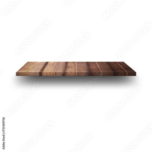 An unique concept of isolated wooden thin shelf on plain background , very suitable to use in mostly background project.