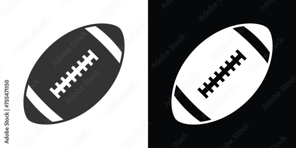 rugby ball icon on black and white - obrazy, fototapety, plakaty 