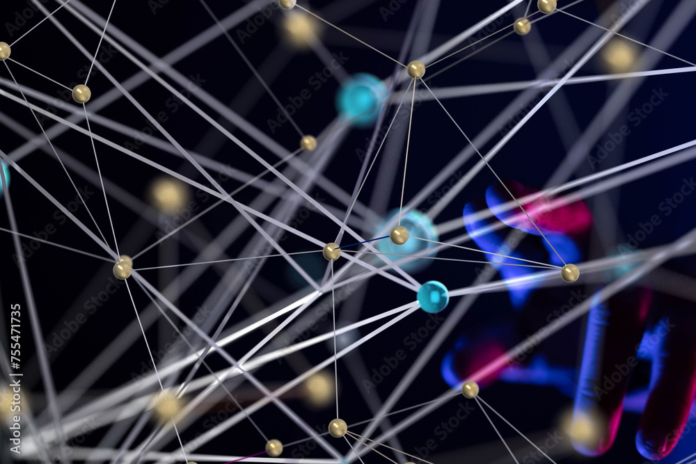 Global network. Blockchain. 3D illustration. Neural networks and artificial intelligence. Abstract Global network. Blockchain. 3D illustration. Neural networks and artificial intelligence. Abstract
