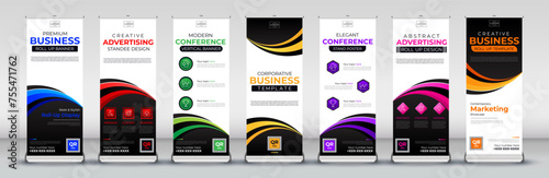abstract business roll up Banner design for Advertising, marketing, events, promotions, streets, meetings in blue, red, green, yellow, purple, pink and orange