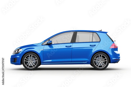 A blue car with a white background. The car is blue and has a shiny finish