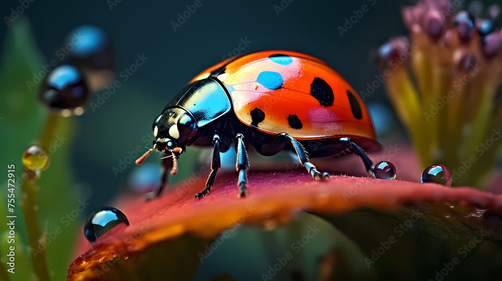 Close-up of a ladybug showing its bright colors and intricate patterns Close-up of a ladybug showing its bright colors and intricate patterns