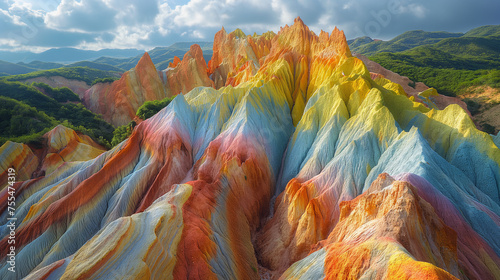 Picturesque view of rainbow mountains, colorful mountain range photo