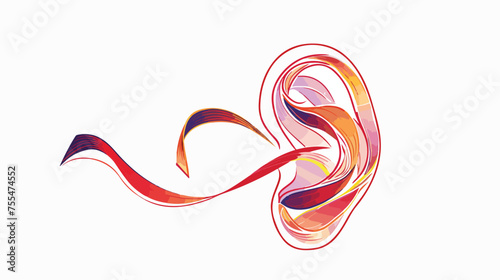 Human ear with ribbon one line colored continuous 