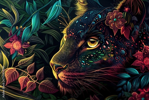 Panther Colorful Animal Tropical Wildlife Background Generative AI
