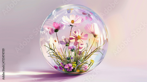 Flowers in glass spheres and background.