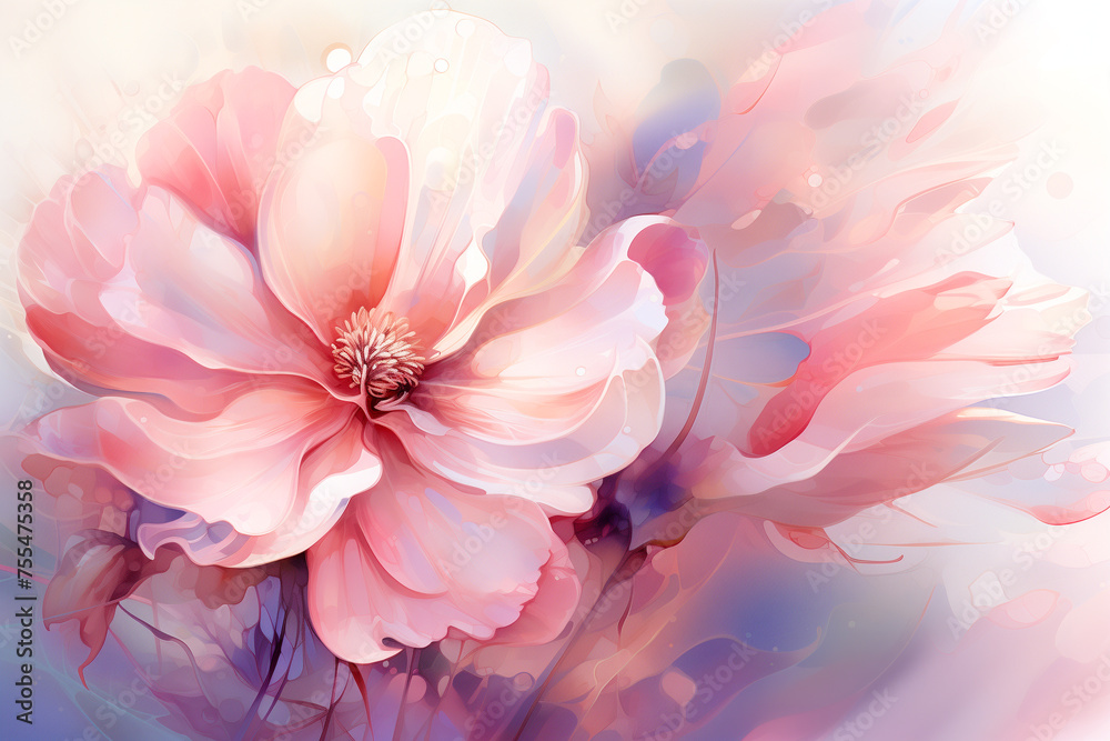 Abstract floral background with watercolor flowers. 