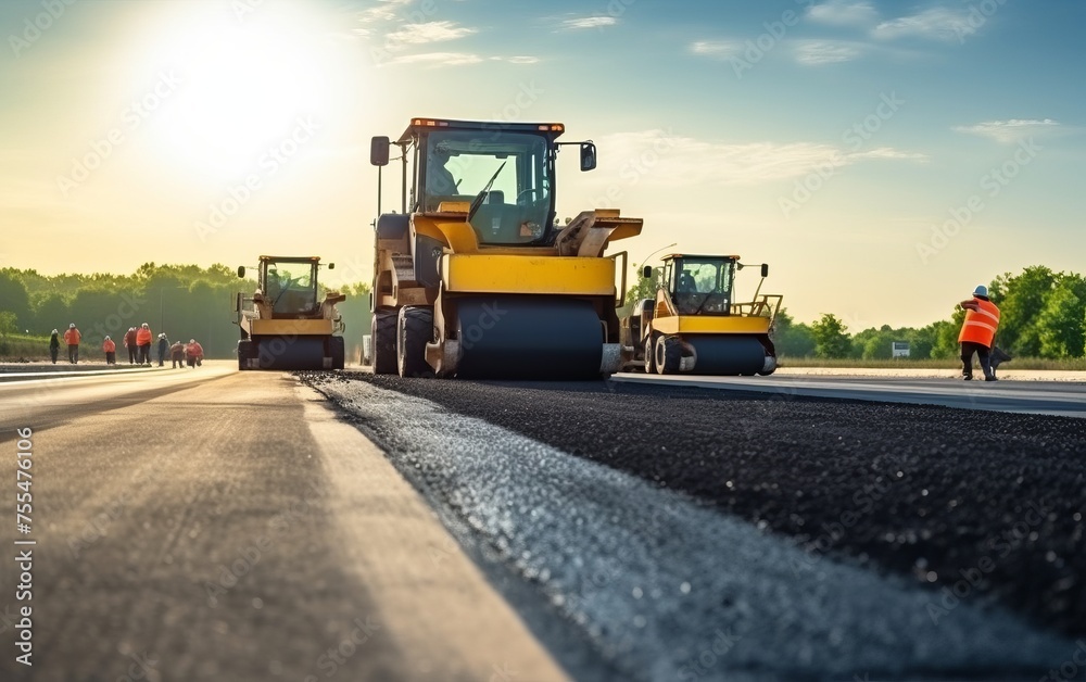 New road surface. Surfacing a road.