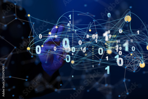 Global network. Blockchain. 3D illustration. Neural networks and artificial intelligence. Abstract  3d