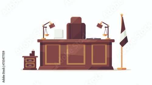 Judge cosmetic bag above the cartoon table flat vector