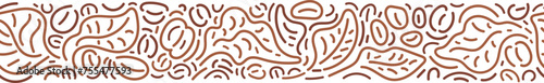 Coffee line pattern. Abstract border. Branch, graphic beans. Seamless background for cafe packaging, textile print
