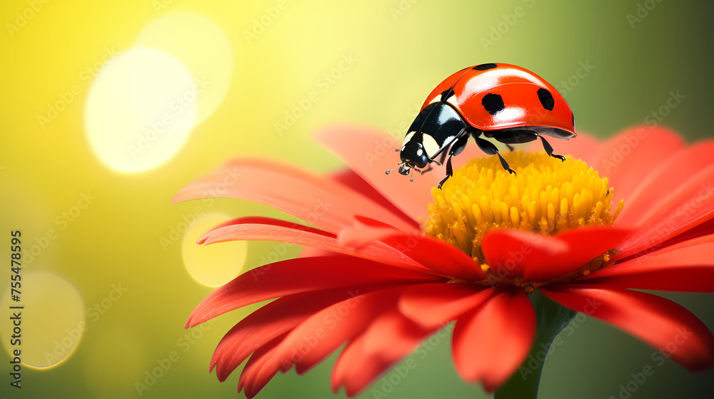 Ladybug on flower, a ladybug on background Ladybug on flower, a ladybug on background