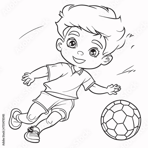 boy playing football coloring book  vector illustration line art