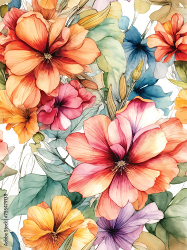 Beautiful seamless vector floral pattern, spring summer background with tropical flowers, palm leaves, jungle leaf, rose, bird of paradise flower. Exotic wallpaper, Hawaiian style, watercolour style