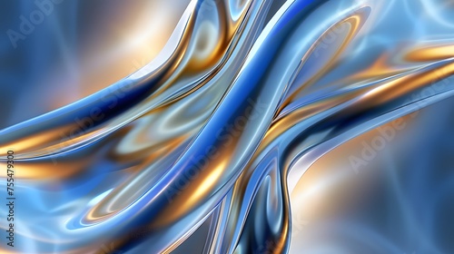 glossy chrome liquid patterns, dynamic yellow and blue chrome metal backdrop