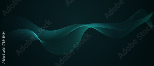 Dynamic Blue Gradient Wavy Lines on Black Background. Concept of Modern Technology and Communication banner. Vector illustration