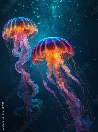 Beautiful colorful jellyfish floating under the sea