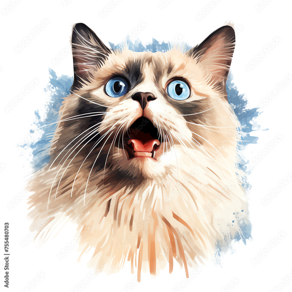 A watercolor painting of a ragdoll cat