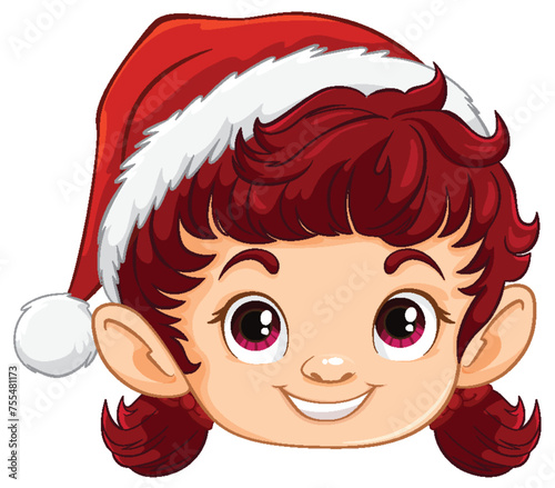 "Cartoon elf face with a red Christmas hat"