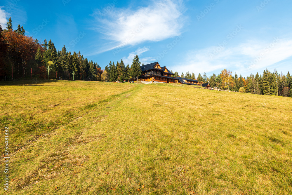 New hut on Slavic in Moravskoslezske Beskydy mountains in Czech republic New hut on Slavic in Moravskoslezske Beskydy mountains in Czech republic