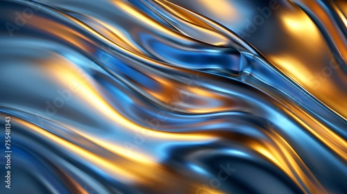 smooth chrome metal fluid designs, dynamic yellow and blue chrome liquid background