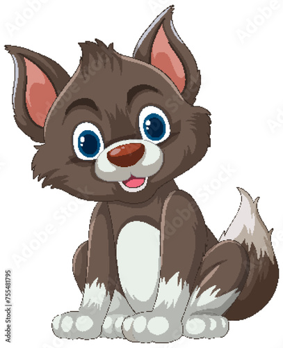 Cute, brown, and white vector cartoon puppy
