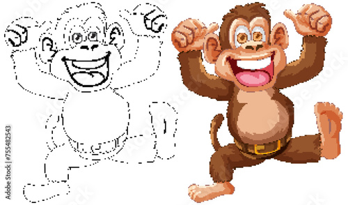 Vector illustration of a monkey, colored and outlined.