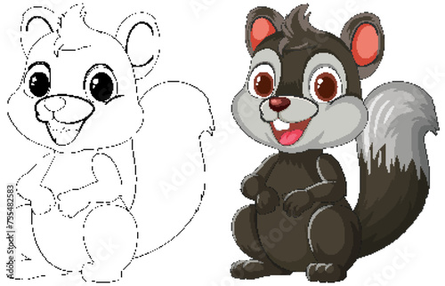 Vector illustration of a squirrel, colored and outlined.