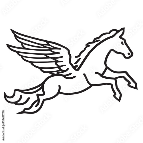 flying horse logo  vector illustration line art