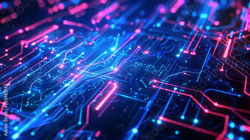 Futuristic circuit board with glowing paths