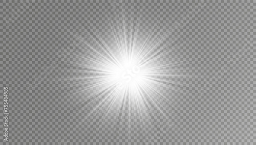 Bright Star. a set of lighting effects, including glare and explosions. Transparent shining sun, bright flash. Vector sparkles. To center the bright flash. Transparent shining sun, bright flash. photo