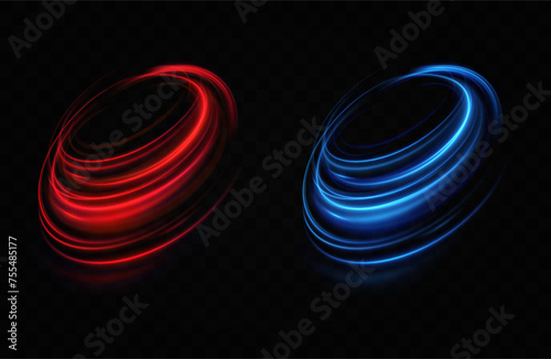 Red neon ring. Luminous circle. Glow effect. Round light frame. abstract light lines of motion and speed.Abstract light lines of motion and speed. 