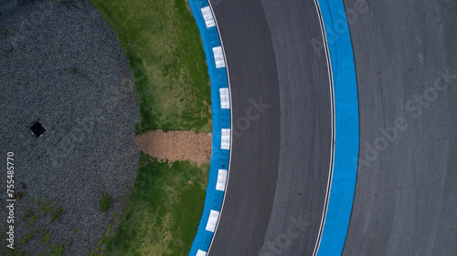 Aerial view racing track circuit motor sport racing track, Track for auto racing top view, Car race asphalt and curve street circuit asphalt race track.