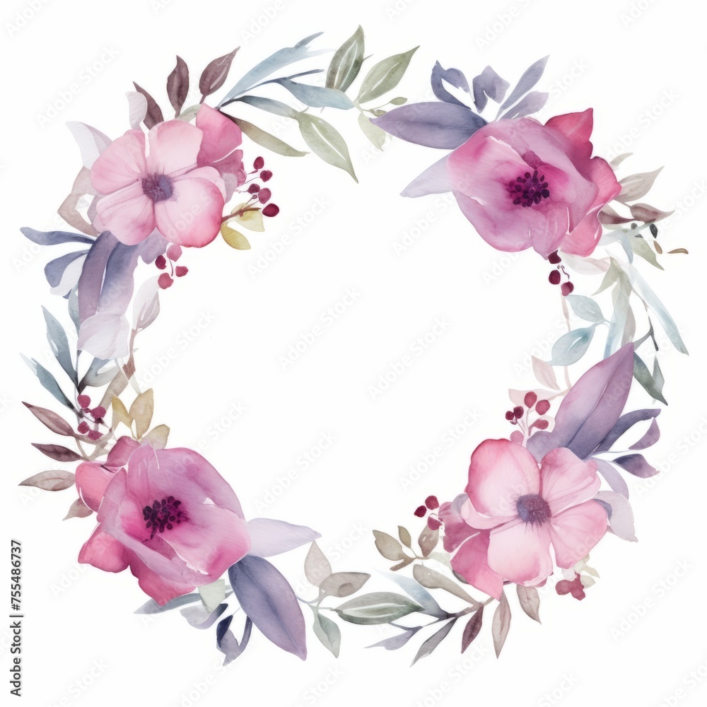 watercolor floral wreath with flowers on white background. suitable for wedding invitation template