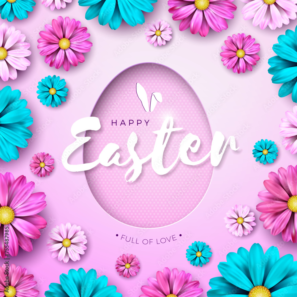Happy Easter Holiday Design with Spring Flower and Egg Symbol on Light Pink Background. International Religious Vector Celebration Illustration with Typography for Greeting Card, Party Invitation or Happy Easter Holiday Design with Spring Flower and Egg Symbol on Light Pink Background. International Religious Vector Celebration Illustration with Typography for Greeting Card, Party Invitation or
