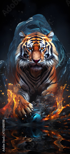 An animal with the body of a tiger and the head of an garuda, ai generative photo