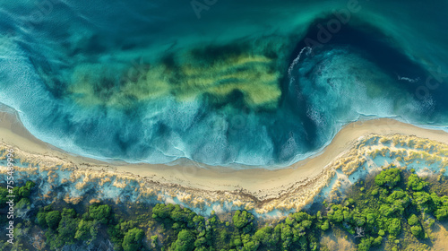The Great Barrier Reef scenic colorful aerial view, corals in the ocean paradise scene