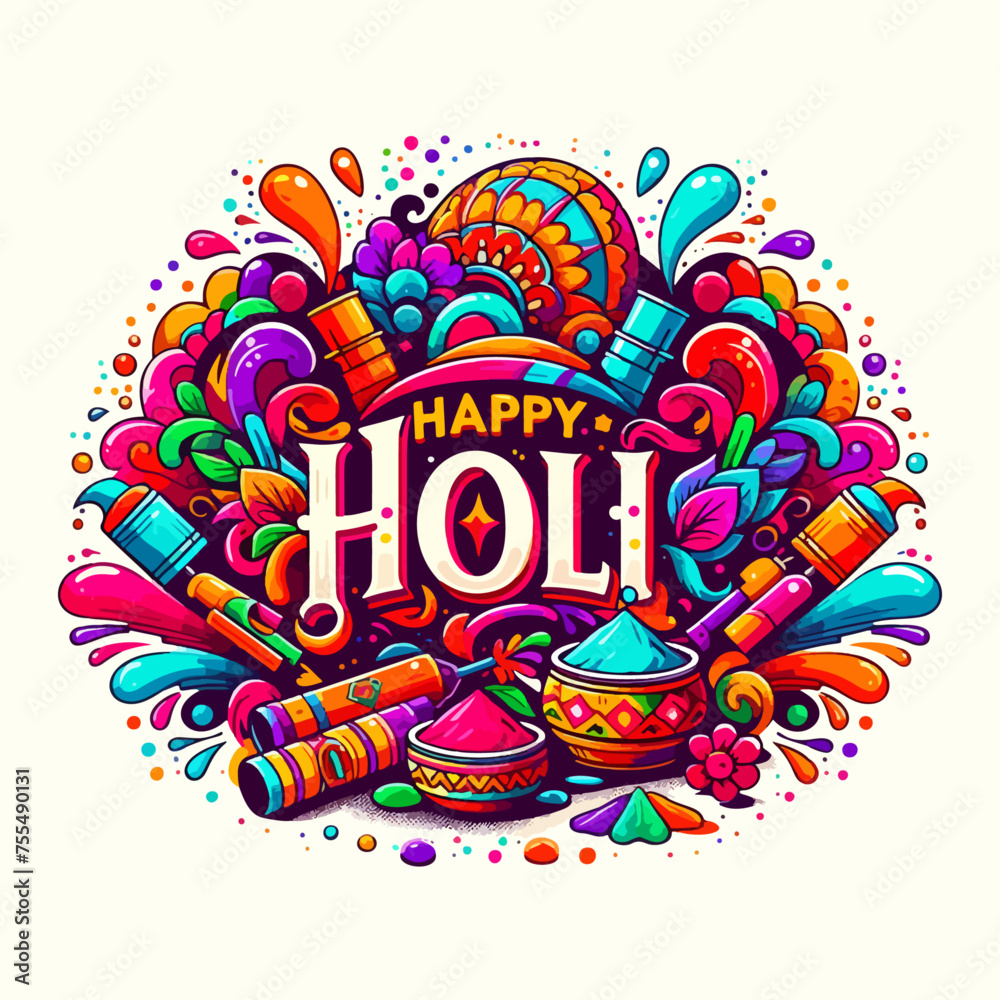 Holi typography colorful 