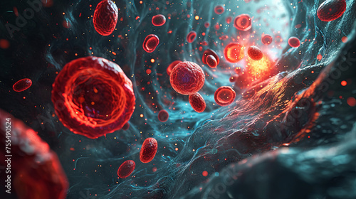 Background of blood cells: leukocytes and erythrocytes photo