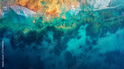 The Great Barrier Reef scenic colorful aerial view, corals in the ocean paradise scene photo