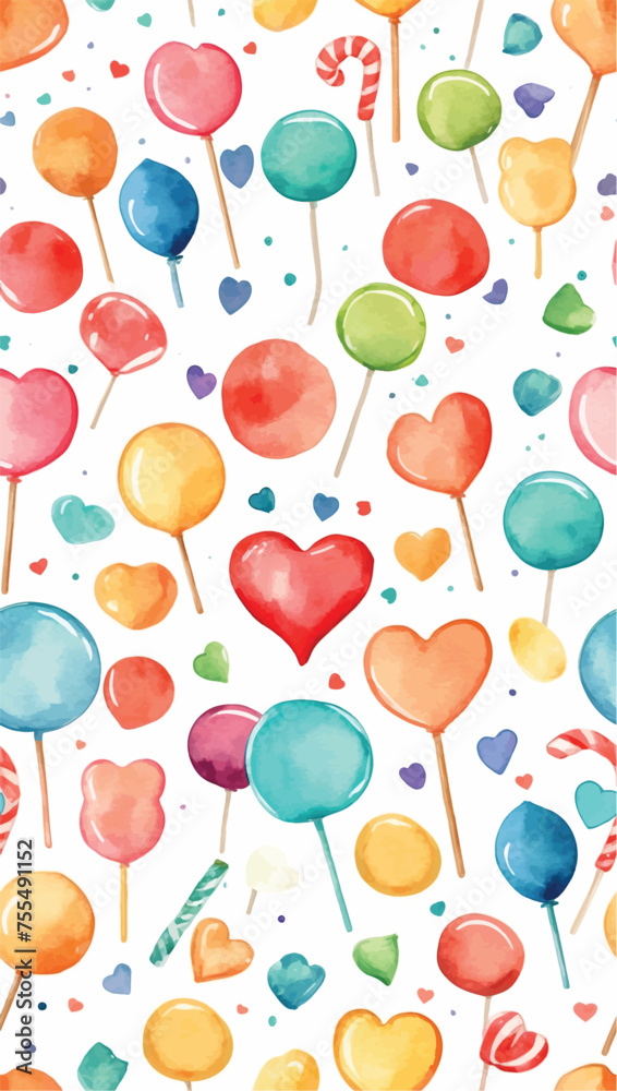 kawaii Cute Pastel Candy sweet desserts Seamless pattern with different types on watercolor Background for cafe or restaurant. illustration Vector. kawaii Cute Pastel Candy sweet desserts Seamless pattern with different types on watercolor Background for cafe or restaurant. illustration Vector.