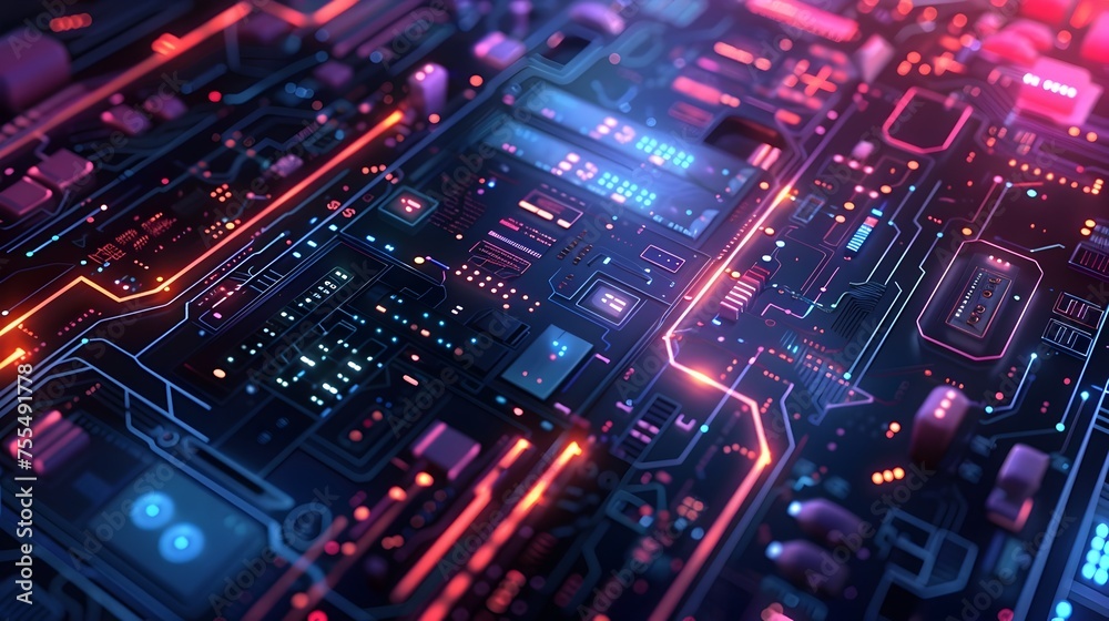 Intricate Circuit Board Glowing with AI-Driven Innovation in a Futuristic Style
