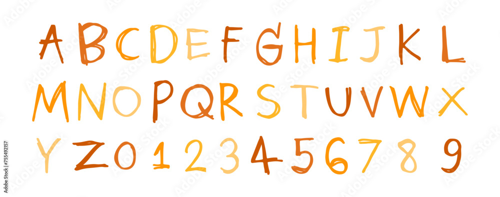 English alphabet A to Z, 0 to 9 color 17 cute on a white background, vector illustration.
English alphabet A to Z, 0 to 9 color 17 cute on a white background, vector illustration.