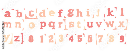 English alphabet A to Z, 0 to 9 color 22 cute on a white background, vector illustration. 