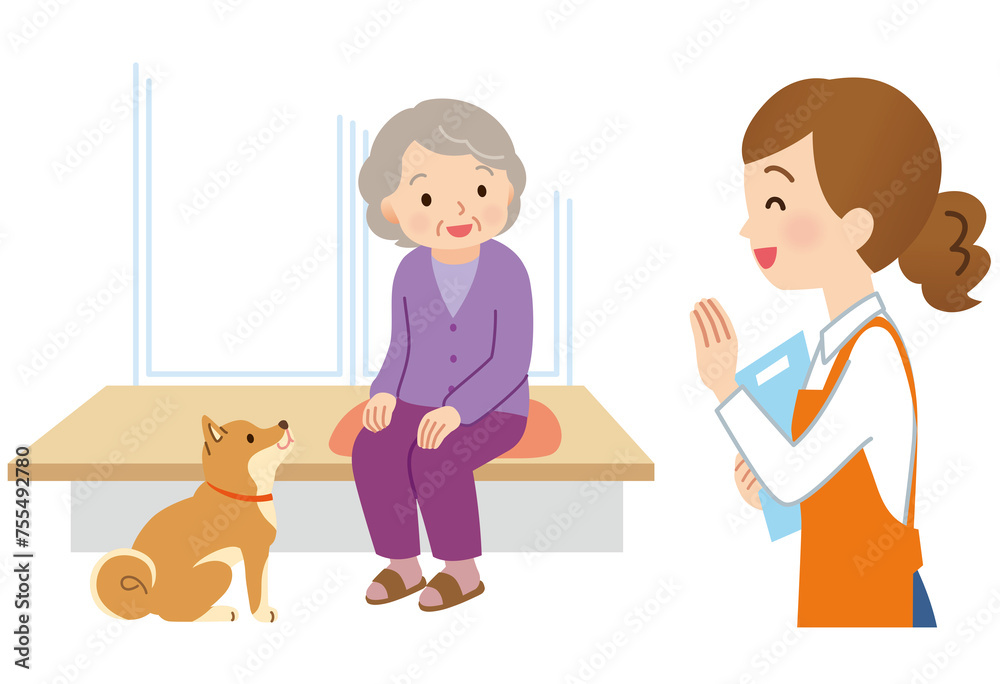 高齢者の自宅へ訪問する女性　ヘルパー　介護　福祉