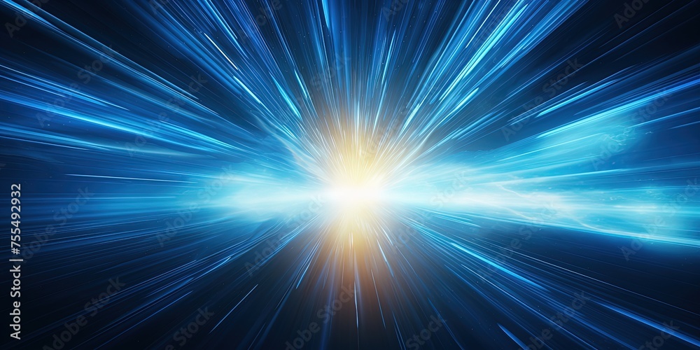 Fototapeta premium Light speed, hyperspace, space warp background, in blue.