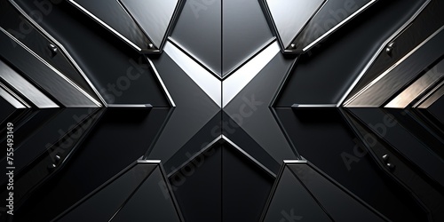Metal shield, Metal barrier. Tough metal. Chrome, titanium, metallic metal components forming a X braced shield. Abstract background. complex interlocking system background. photo