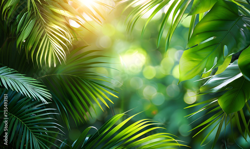Tropical Palm Leaves in Sunlight, Generative AI  © simba kim
