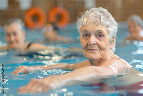 Immersed Elderly Woman in Water,Active elder people, Adventure