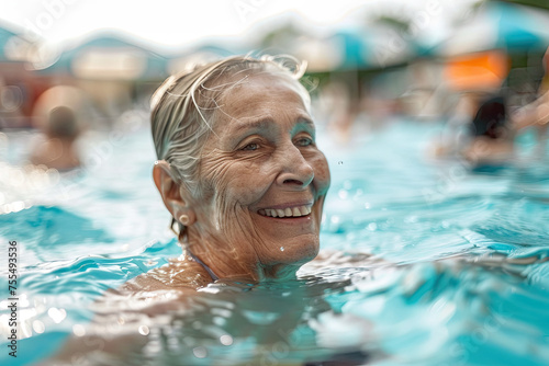 Immersed Elderly Woman in Water,Active elder people, Adventure © Dolgren